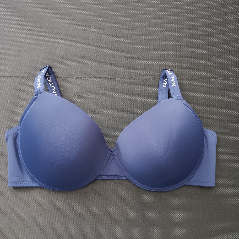 Nautica Intimates T-Shirt Bra Women 42D Navy Blue Excellent Underwire Logo Strap